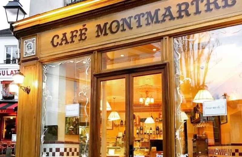 An elegant Parisian café on a cobbled street